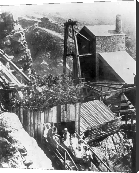 Preparing for the third Royal Party descent of inclined shaft, Botallack Mine, St Just in Penwith, Cornwall. 24th July 1865