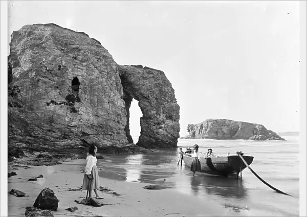 Arch Rock and Chapel Rock (including Lion Rock), Perranporth, Perranzabuloe, Cornwall. Early 1900s