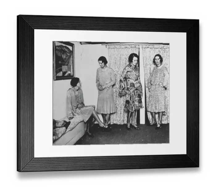 Framed Print : Local girls modelling Crysede silk dresses, St Ives, Cornwall. Around 1927