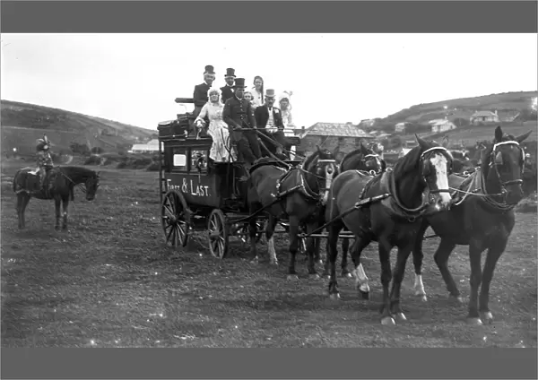 First & Last coach with passengers, Cornwall. 1920s