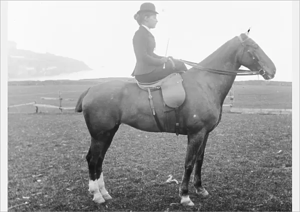 Lady riding side-saddle, Newquay, Cornwall. Early 1900s