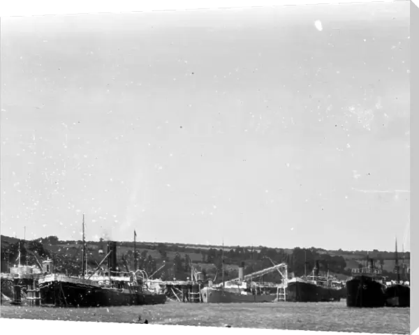 Steamers moored at Fowey Harbour, Cornwall. Early 1900s