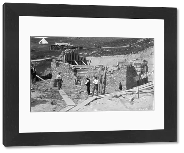 Men working at the excavation of St Pirans Oratory, Perranzabuloe, Cornwall. 1910