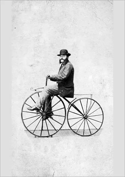 Joseph Tangye (1826-1902) on a velocipede, probably Wolverhampton, West Midlands. Around 1870