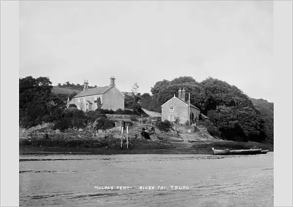 Malpas Ferry landing and houses on the Tregothnan side, St Michael Penkivel, Cornwall. Probably early 1900s