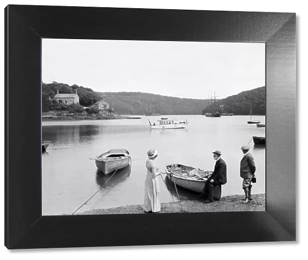 Malpas Ferry looking towards Ferryside Cottage and the Ferry House on the St Michael Penkivel side, Cornwall. 8th July 1912