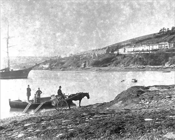 Malpas Ferry at Tregothnan landing, St Michael Penkivel, Cornwall. Around 1887