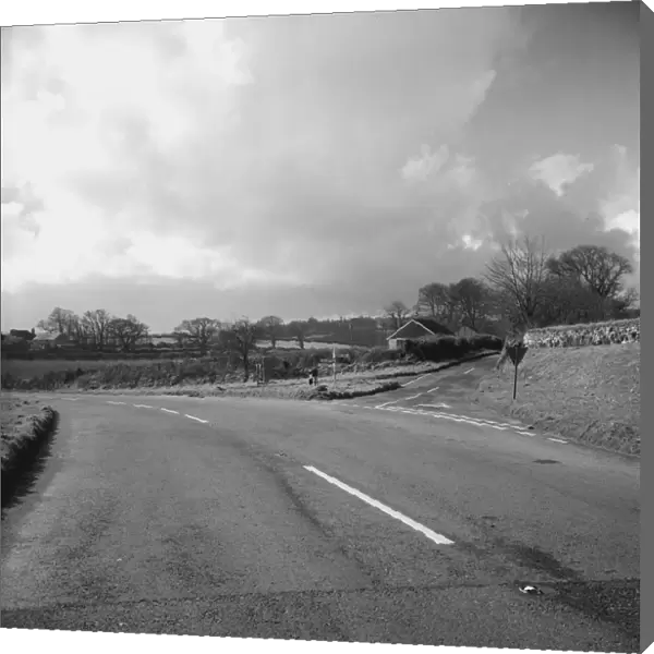 Main road (A30) at Holyway Cross, Lewannick, Cornwall. 1967
