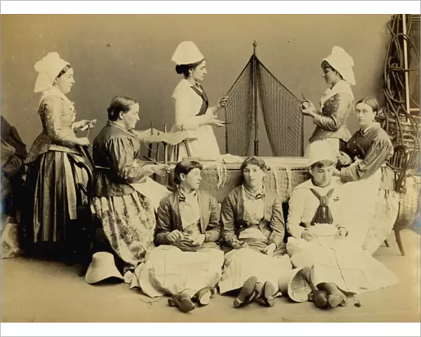 Mending Nets, West Cornwall Fisheries Exhibition, Penzance, Cornwall. 29th August to 9th September 1884