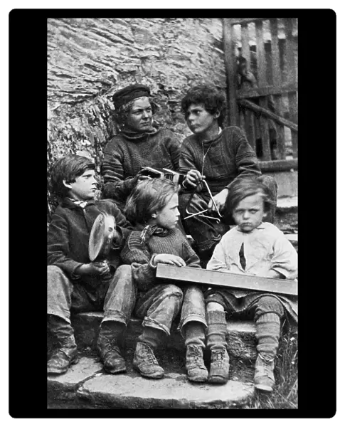 Five young boys, Polperro, Cornwall. 1860-1870s