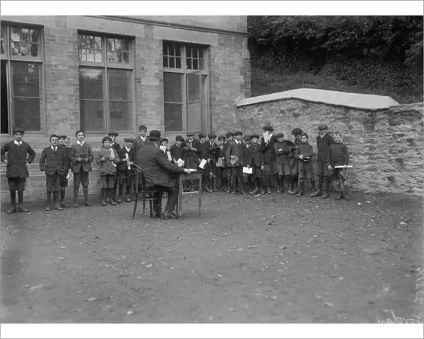 Outdoor class at a Truro Elementary School, Truro, Cornwall. Autumn 1919