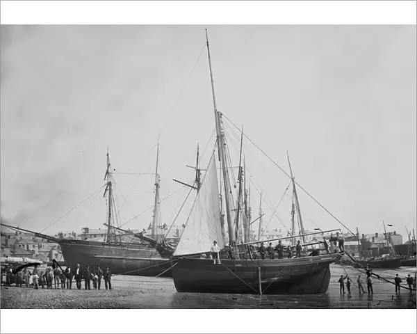 The Cardiff pilot cutter No12 Baratanach on the beach at St Ives, Cornwall in 1879, the year she was built