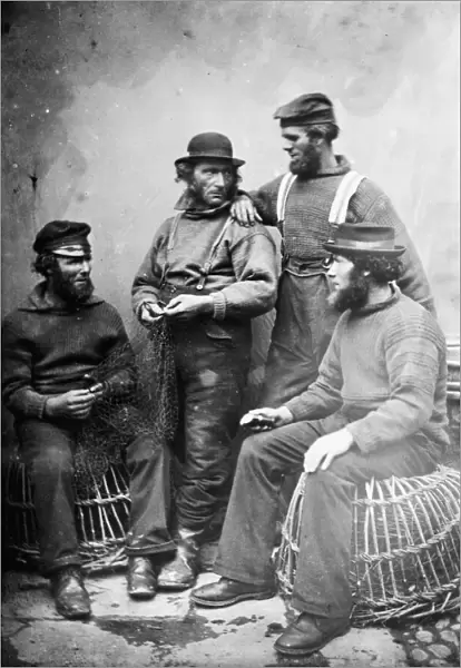 Four fishermen, Polperro, Cornwall. Probably 1860s-1870s