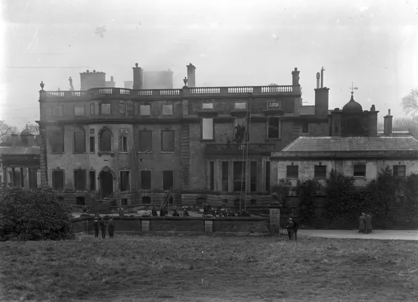 Aftermath of fire at Tehidy, Illogan, Cornwall. February 1919