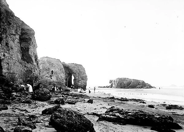 Arch and Chapel Rock, Perranporth, Perranzabuloe, Cornwall. Early 1900s