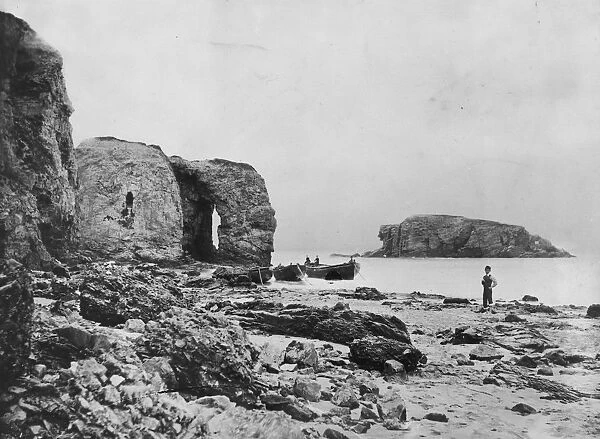 Arch Rock and Chapel Rock, Perranporth, Perranzabuloe, Cornwall. Around 1890s