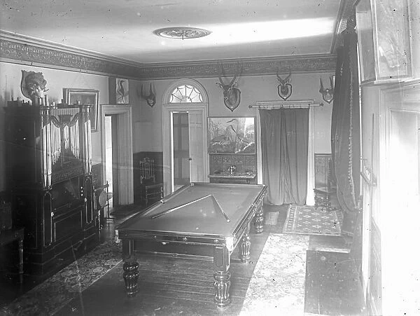 Billiard room at Tregavethan, Kea, Cornwall. Early 1900s