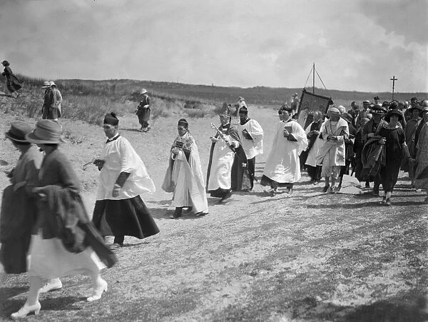 Bishop Frere in procession to St Pirans Oratory, Perranzabuloe, Cornwall. Between 1923 and 1935