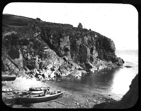 Boats on the beach at Cadgwith, Cornwall. Late 1800s