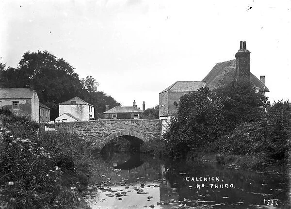 Calenick Bridge and river, Cornwall. Early 1900s