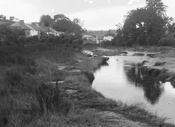 Calenick village from downstream, Cornwall. Early 1900s