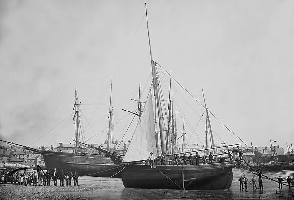 The Cardiff pilot cutter No12 Baratanach on the beach at St Ives, Cornwall in 1879, the year she was built