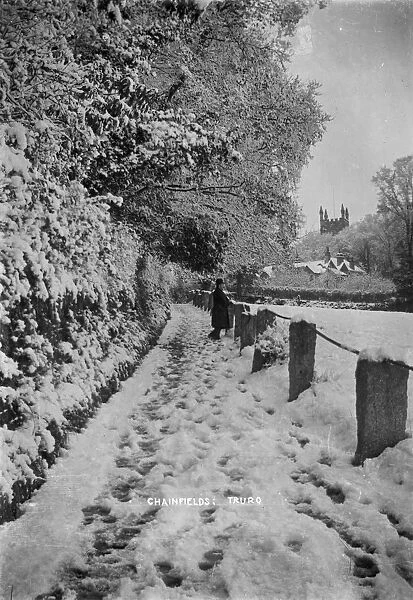 Chainwalk under snow, Kenwyn, Cornwall. Early 1900s