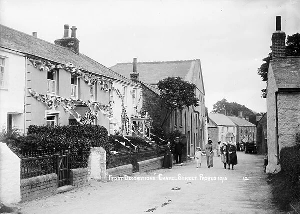 Chapel Street looking south towards The Square, Probus, Cornwall. 1913