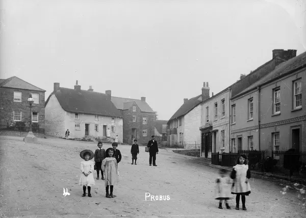 Children in The Square, Probus, Cornwall. Early 1900s