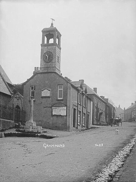 Clock tower, Fore Street, Grampound, Cornwall. Early 1900s