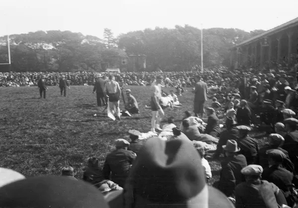 Cornish wrestling match at an unknown location, Cornwall. Around 1930s