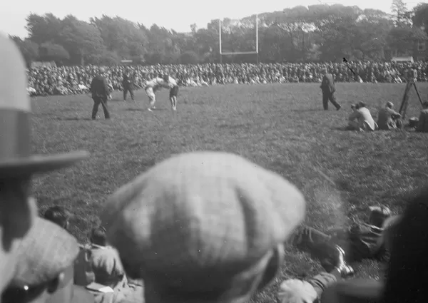 Cornish wrestling match at an unknown location, Cornwall. Around 1930s