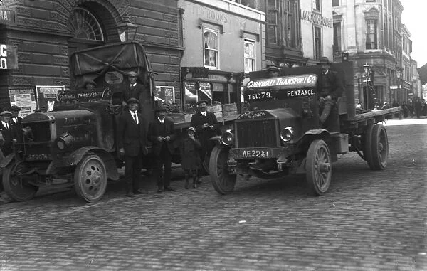 Cornwall Transport Company lorries, Boscawen Street, Truro, Cornwall. 1919