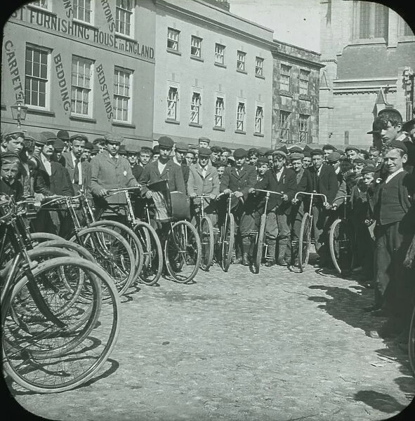 Cyclists in High Cross, Truro, Cornwall. Around 1925