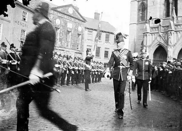 Duke of Cornwalls Light Infantry on parade in High Cross, Truro, Cornwall. Early 1900s