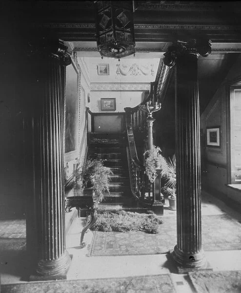 Entrance hall and staircase of Princes House, Princes Street, Truro , Cornwall. Around 1900
