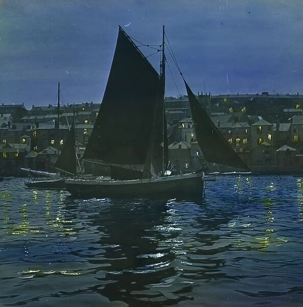 Falmouth waterfront from the harbour, Cornwall. Around 1925