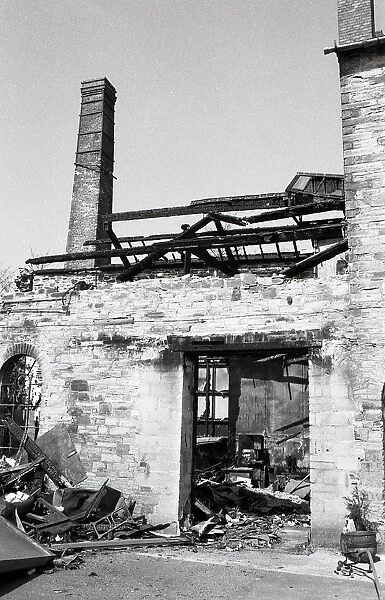Fire damage, Great Western Commercial Village, Lostwithiel, Cornwall. February 1987