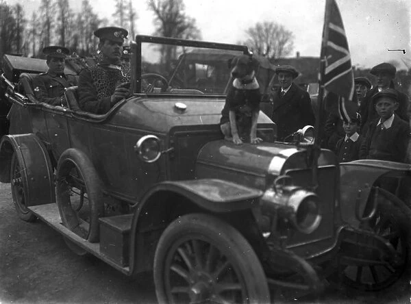 First World War Officers in a motor vehicle, Cornwall. Possibly March 1915