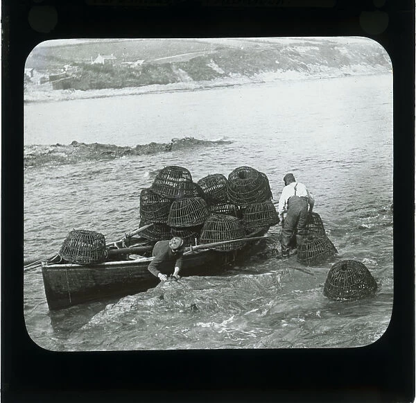 Fishermen with crab pots, Gerrans, Cornwall. Around 1900