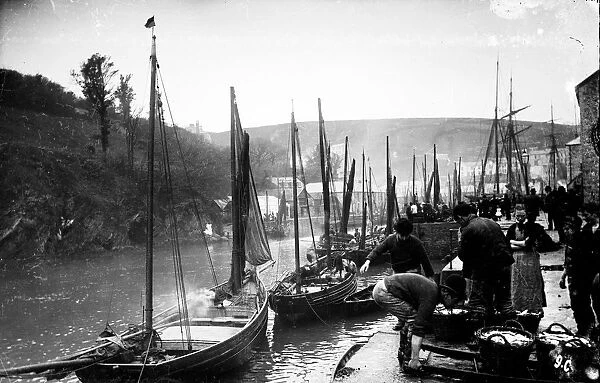 Fishing boats, East Looe, Cornwall. 1890s