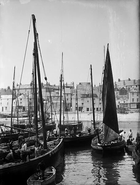 Fishing boats in the harbour, St Ives, Cornwall. 1903