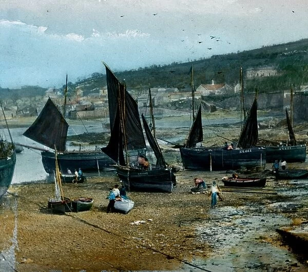 Fishing boats in Newlyn Harbour, Newlyn, Cornwall. Early 1900s