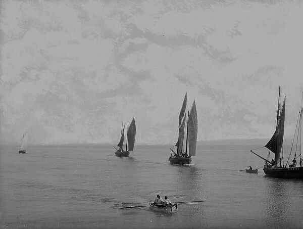 Fishing boats at sea, St Ives, Cornwall. 1903