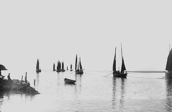Fishing fleet in the Hayle Estuary, Lelant, Cornwall. Early 1900s