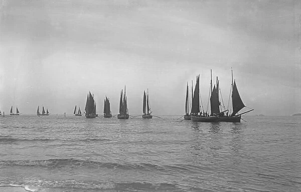 Fishing fleet off St Ives, Lelant, Cornwall. Early 1900s
