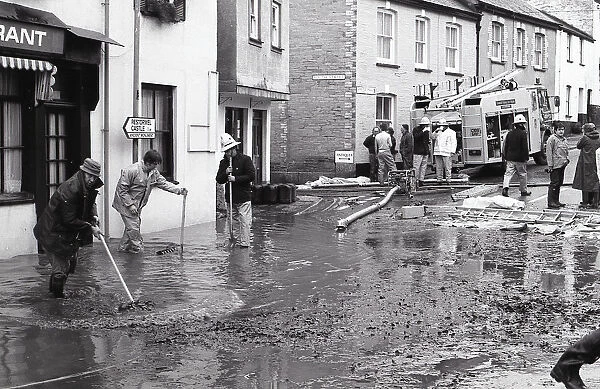 Flooding, Queen Street, Lostwithiel, Cornwall. November 1986
