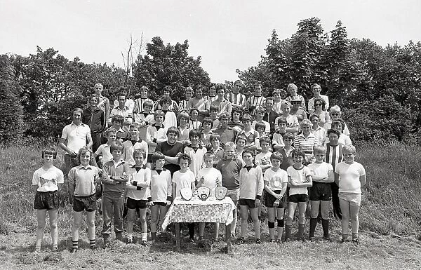 Football teams, Lostwithiel, Cornwall. July 1981