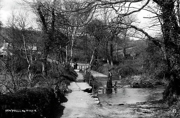 Ford and footbridge on the River Kenwyn, Newmills, Kenwyn, Cornwall. Early 1900s