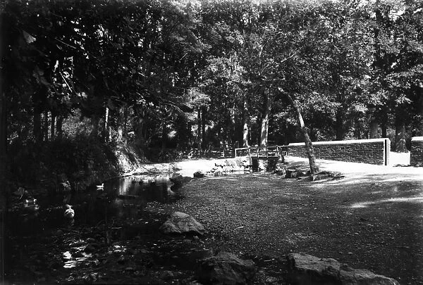 Ford and footbridge over stream, St Mawgan in Pydar, Cornwall. Early 1900s